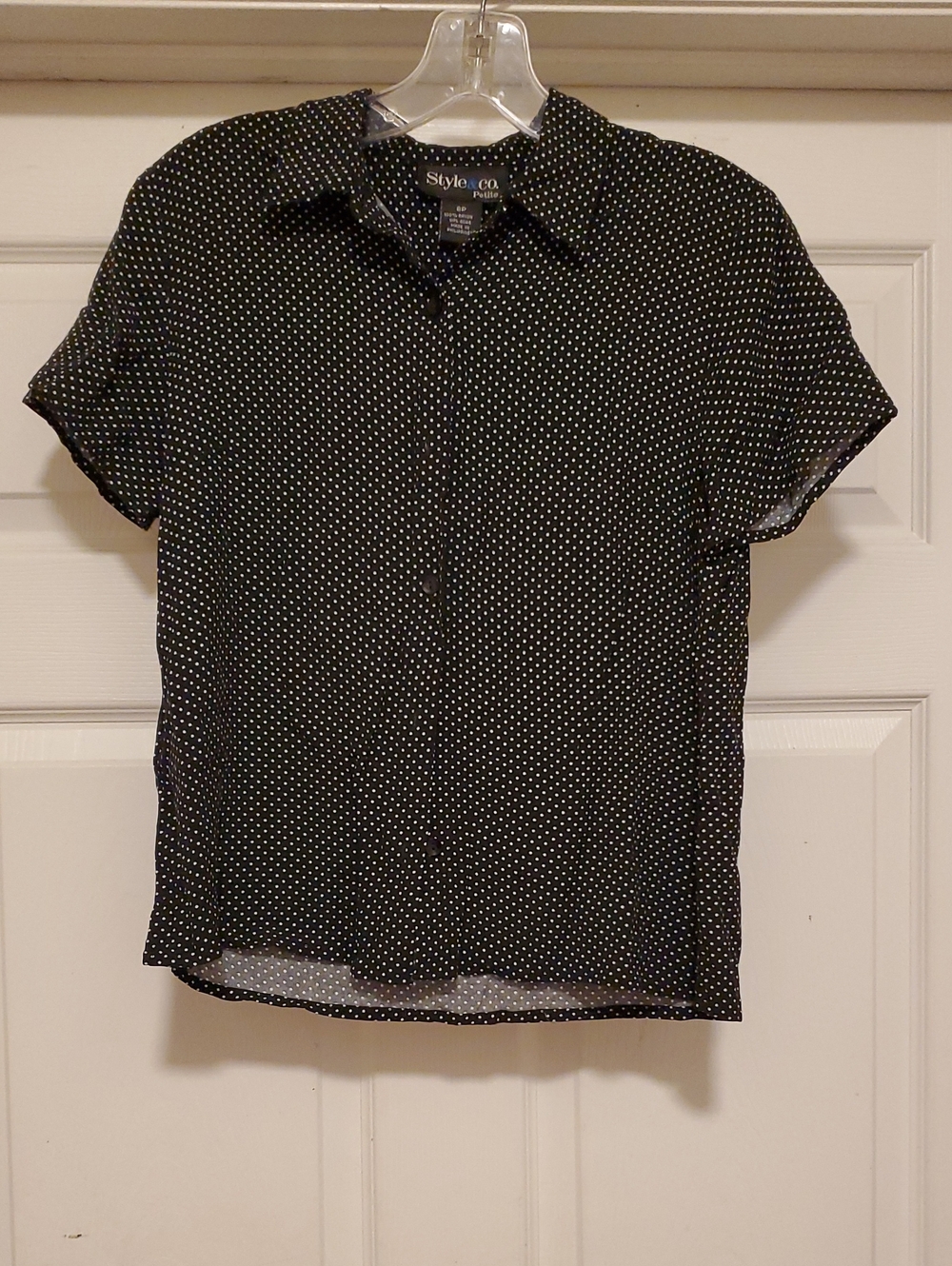 Style & Co. Black Short-Sleeve Button-Down Shirt with White Polka Dots